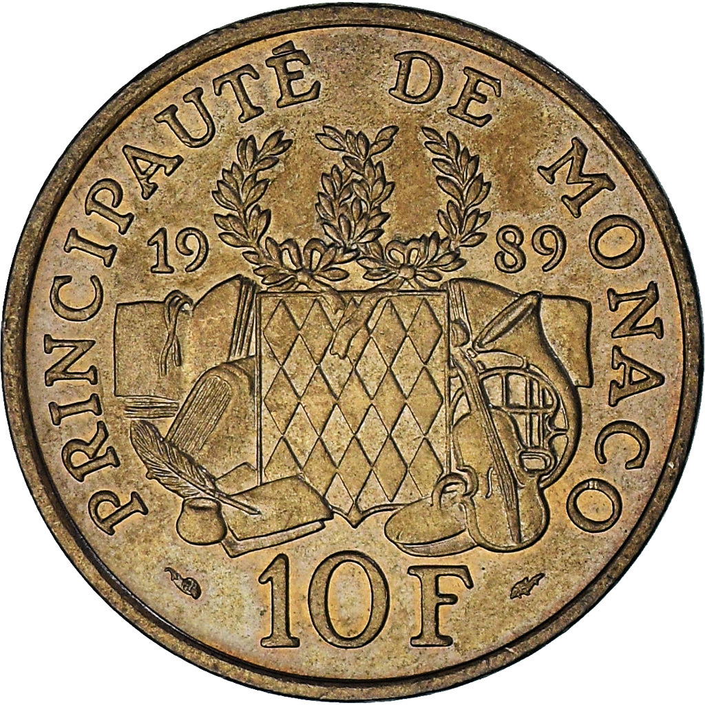 Monaco, Rainier III, 10 Francs, 1989, MS(63), Nickel-Aluminum-Bronze, KM:162
