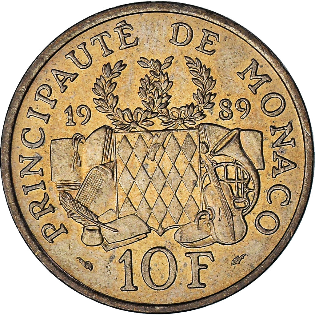 Monaco, Rainier III, 10 Francs, 1989, AU(55-58), Nickel-Aluminum-Bronze, KM:162