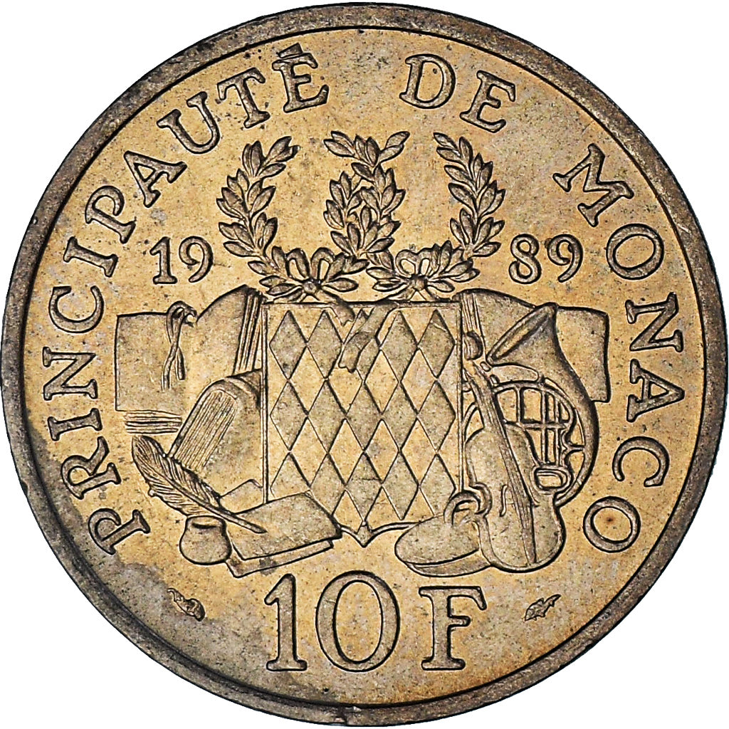 Monaco, Rainier III, 10 Francs, 1989, VZ, Nickel-Aluminum-Bronze, KM:162