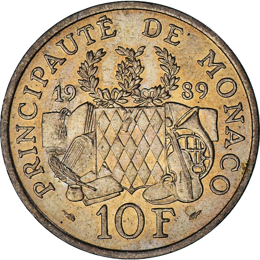 Monaco, Rainier III, 10 Francs, 1989, AU(55-58), Nickel-Aluminum-Bronze, KM:162
