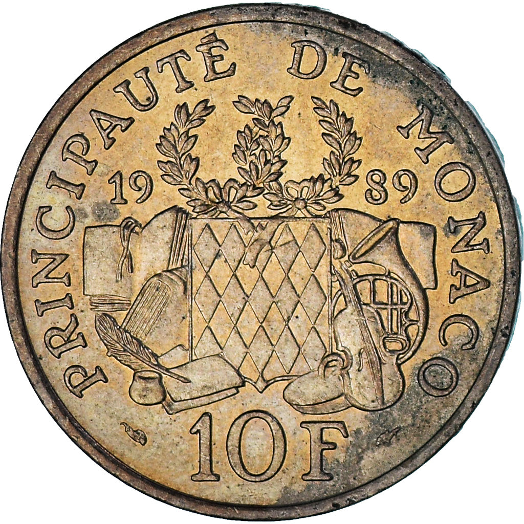 Monaco, Rainier III, 10 Francs, 1989, SS, Nickel-Aluminum-Bronze, KM:162
