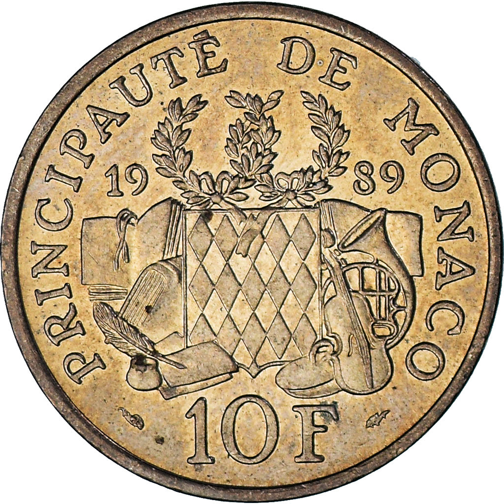 Monaco, Rainier III, 10 Francs, 1989, EF(40-45), Nickel-Aluminum-Bronze, KM:162
