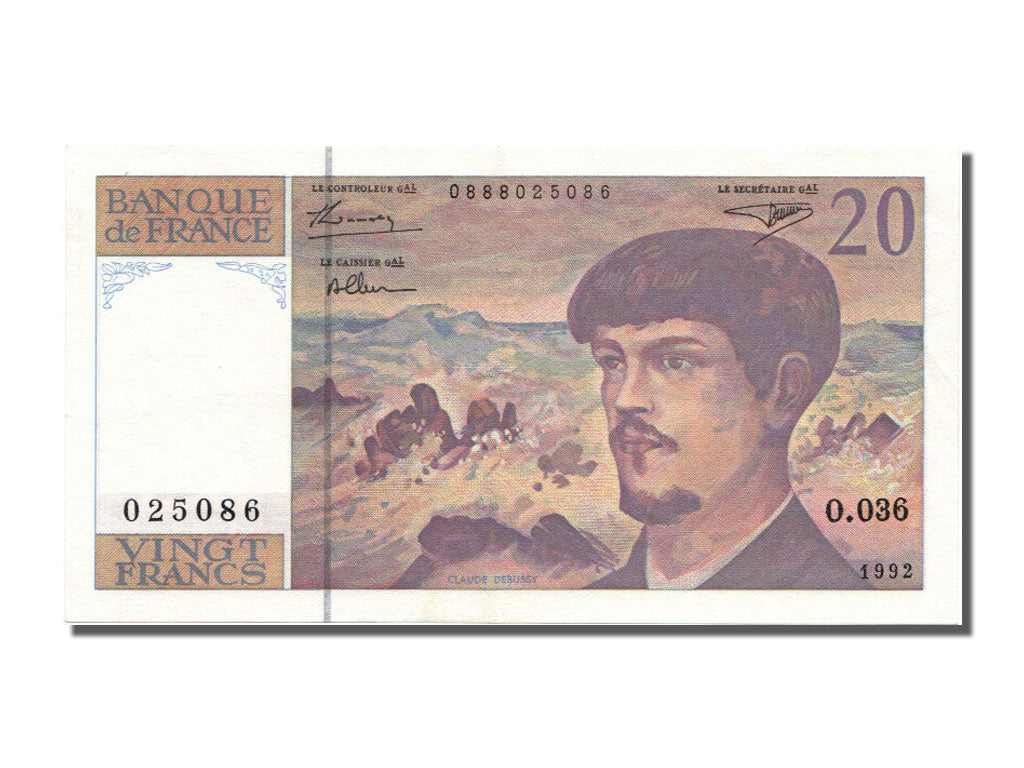 France, 20 Francs, 20 F 1980-1997 ''Debussy'', 1992, KM #151f, UNC(63), O,...