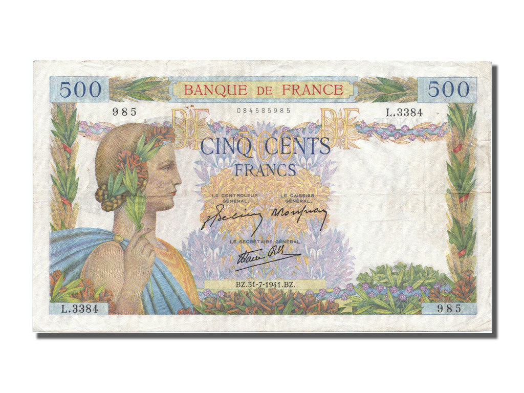 France, 500 Francs, 500 F 1940-1944 ''La Paix'', 1941, KM #95b, 1941-07-31,...