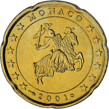 Monaco, Rainier III, 20 Euro Cent, 2001, Paris, AU(55-58), Brass, Gadoury:MC176