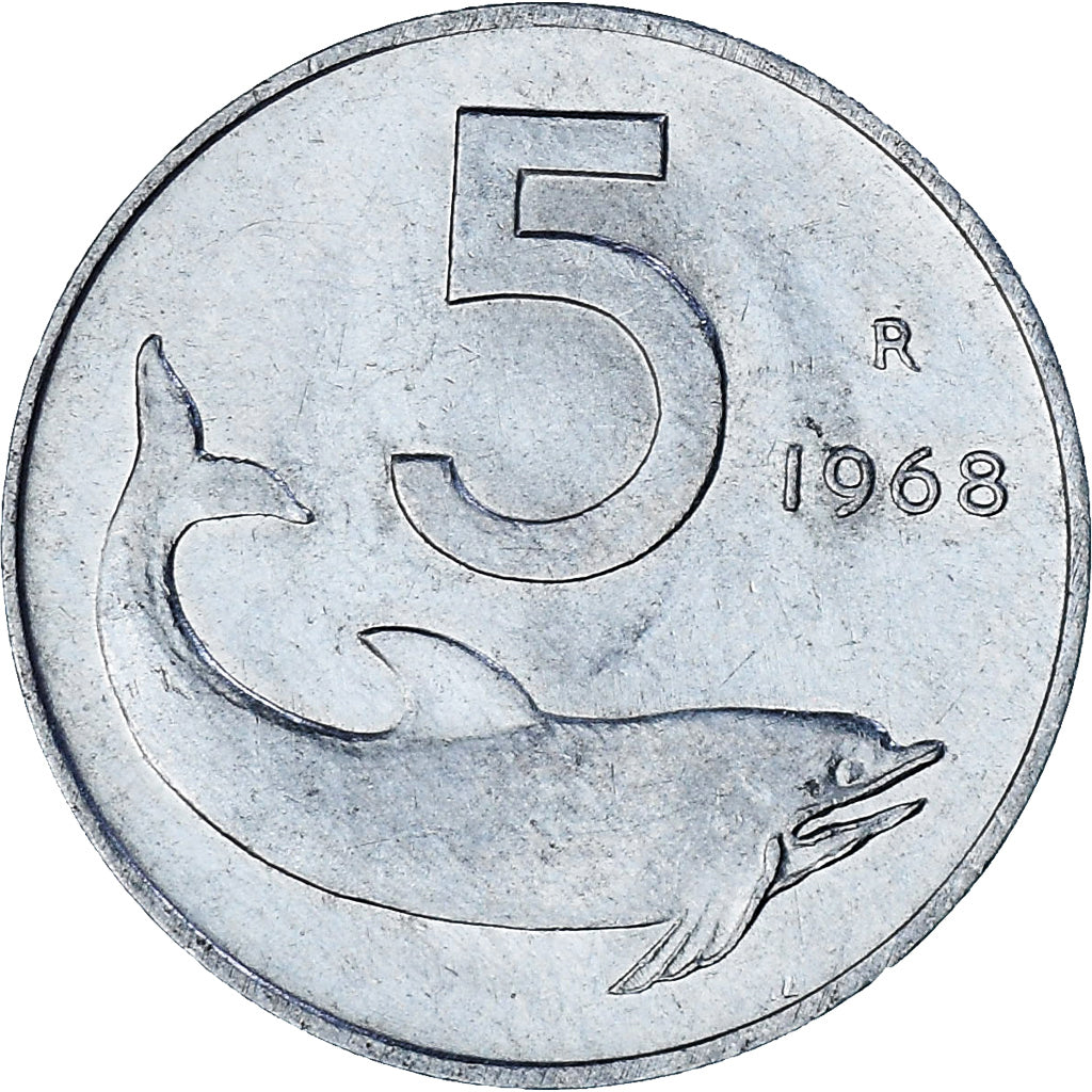 Italië, 5 Lire, 1968, Rome, Aluminium, ZF, KM:92
