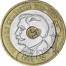 Frankrijk, 20 Francs, Pierre de Coubertin, 1994, Tri-Metallic, PR, Gadoury:873
