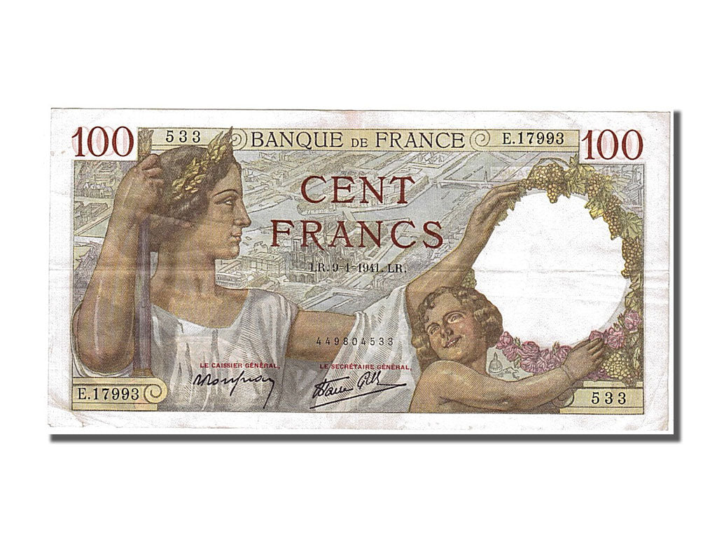 France, 100 Francs, 100 F 1939-1942 ''Sully'', 1941, KM #94, 1941-01-09,...