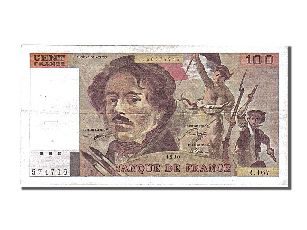 Francia, 100 Francs, 100 F 1978-1995 ''Delacroix'', 1990, KM:154e, BB, Fayett...
