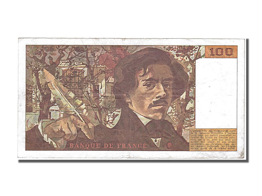 France, 100 Francs, 100 F 1978-1995 ''Delacroix'', 1991, KM #154e, EF(40-45),...