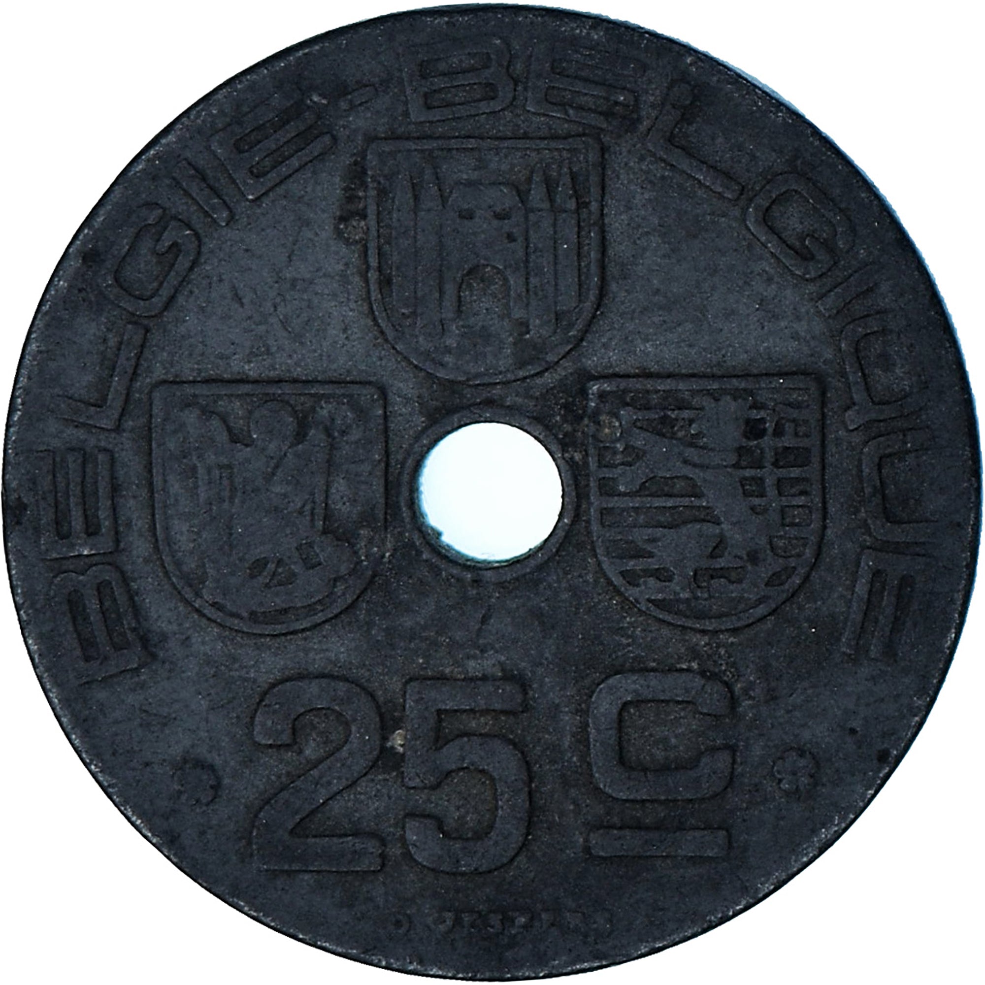 Belgium, 25 Centimes, 1943, Zinc, VF(30-35), KM:132