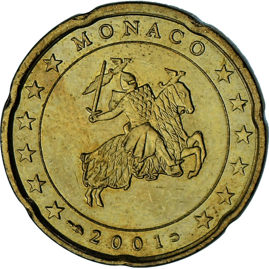 Monaco, Rainier III, 20 Euro Cent, 2001, Paris, EF(40-45), Brass, Gadoury:MC176