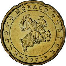 Monaco, Rainier III, 20 Euro Cent, 2001, Paris, TTB, Laiton, Gadoury:MC176