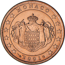 Monaco, Rainier III, 5 Euro Cent, 2001, Paris, PR, Copper Plated Steel