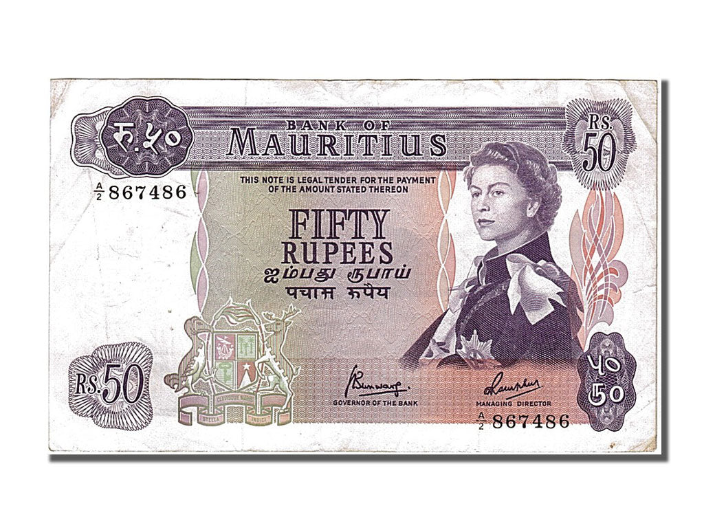 Mauritius, 50 Rupees, 1967, KM #33c, AU(50-53), A