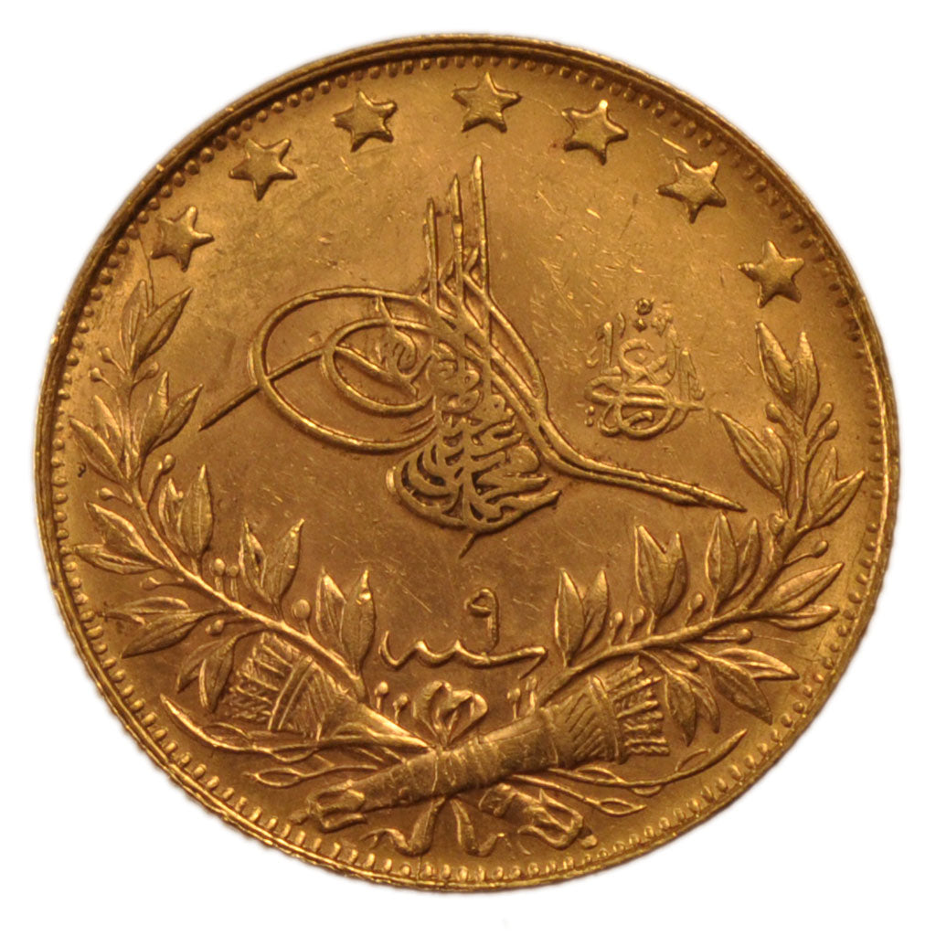 Turkey, 100 Kurush, 1918, Istanbul, KM #776, AU(50-53), Gold, 7.26