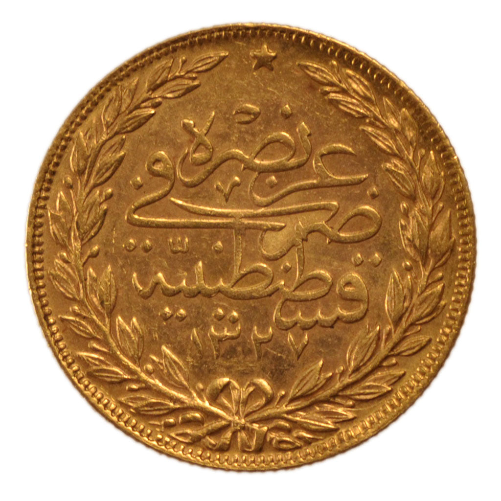 Turkey, 100 Kurush, 1918, Istanbul, KM #776, AU(50-53), Gold, 7.26