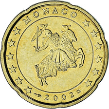 Monaco, Rainier III, 20 Euro Cent, 2002, Paris, AU(50-53), Brass, Gadoury:MC176