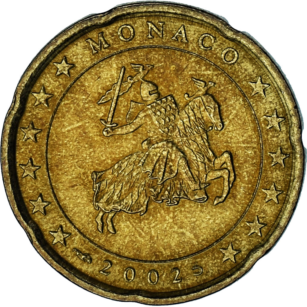 Monaco, Rainier III, 20 Euro Cent, 2002, Paris, AU(50-53), Brass, Gadoury:MC176