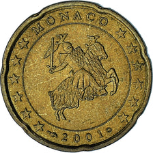 Monaco, Rainier III, 20 Euro Cent, 2001, Paris, BB+, Ottone, Gadoury:MC176