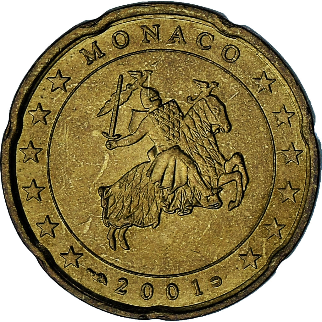 Monaco, Rainier III, 20 Euro Cent, 2001, Paris, SS+, Messing, Gadoury:MC176
