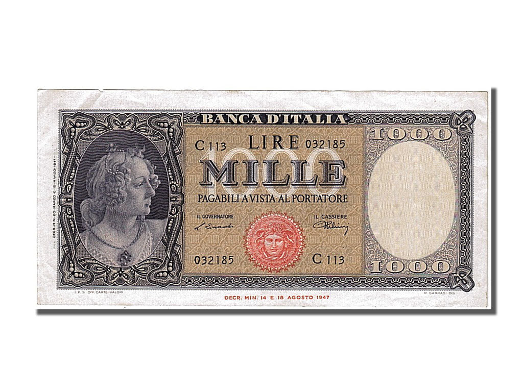 Italy, 1000 Lire, 1947, KM #83, 1947-03-20, AU(50-53), C