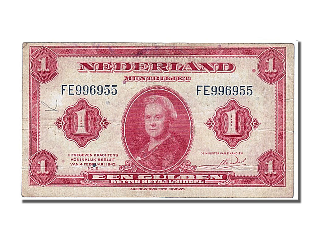 Netherlands, 1 Gulden, 1943, KM #64a, 1943-02-04, EF(40-45), FE