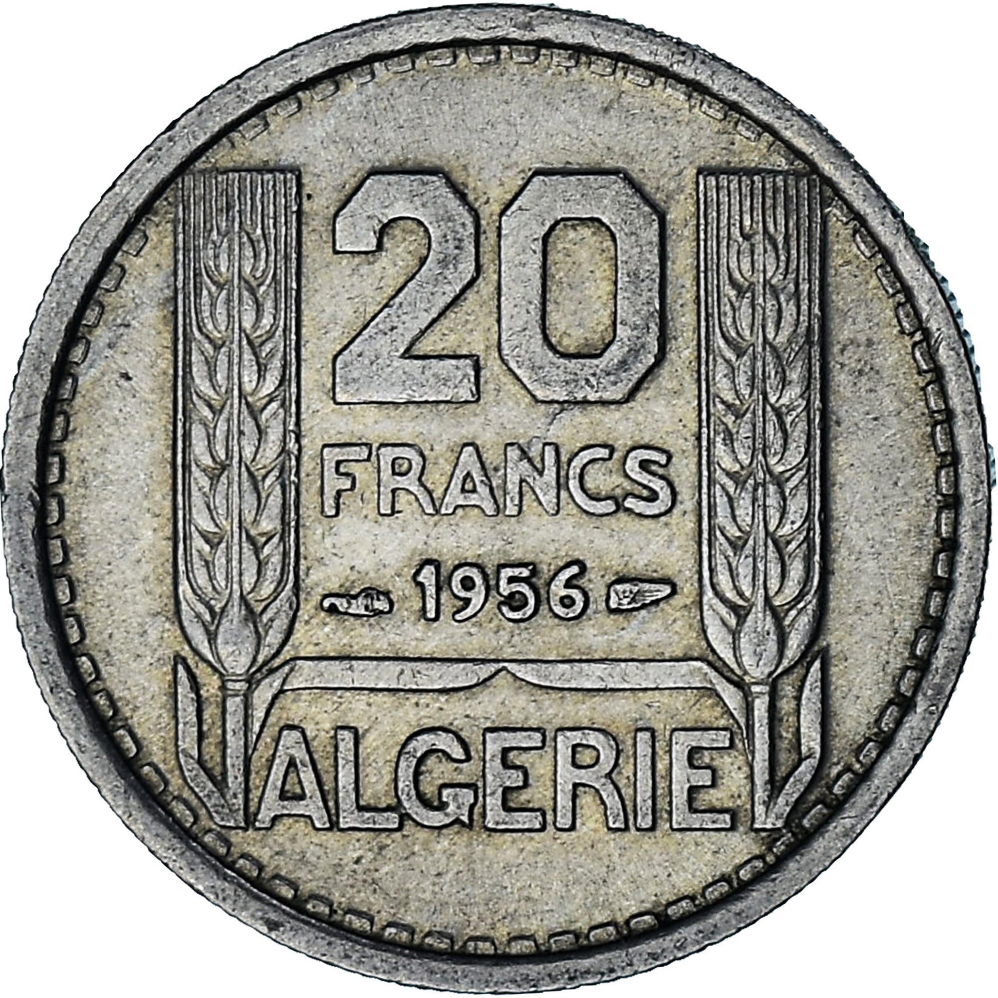 Algeria, 20 Francs, 1956, Paris, Copper-nickel, AU(50-53), KM:91