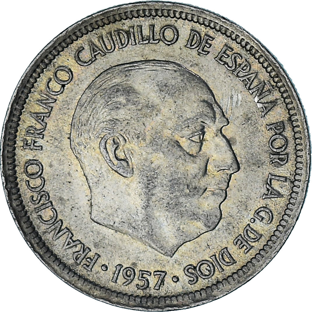 Spanien, Caudillo and regent, 5 Pesetas, 1957 (60), Kupfer-Nickel, SS+, KM:786