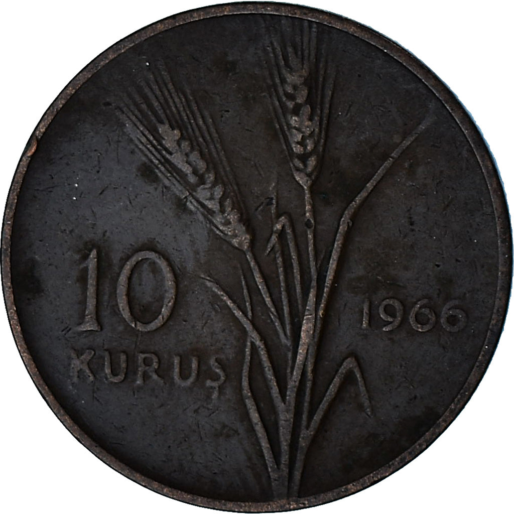 Turkije, 10 Kurus, 1966, Bronzen, ZF, KM:891.1