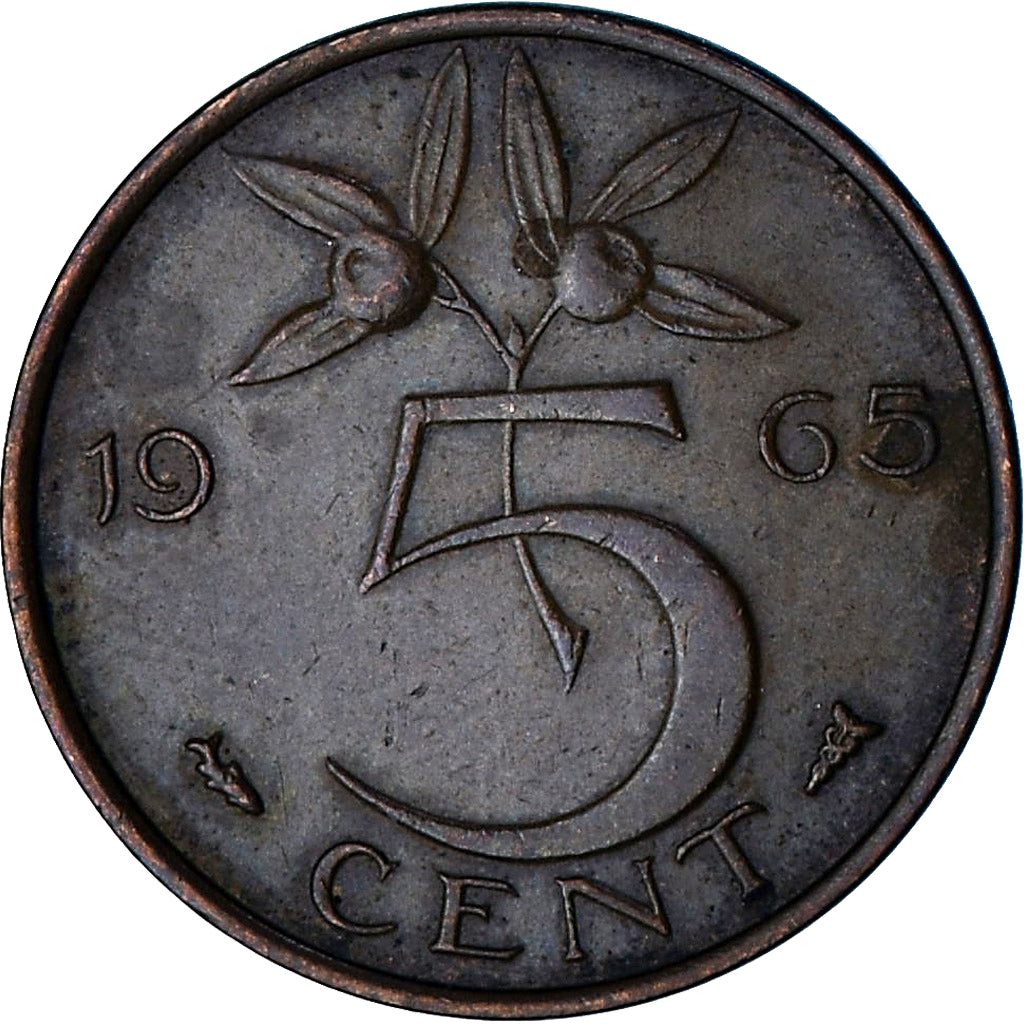 Países Baixos, Juliana, 5 Cents, 1965, Bronze, EF(40-45), KM:181