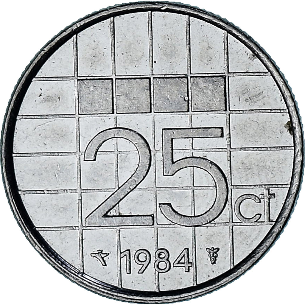 Netherlands, Beatrix, 25 Cents, 1984, Nickel, EF(40-45), KM:204