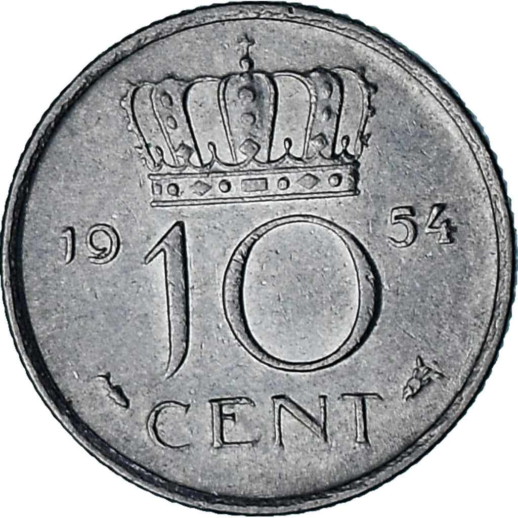 Países Baixos, Juliana, 10 Cents, 1954, Níquel, AU(50-53), KM:182
