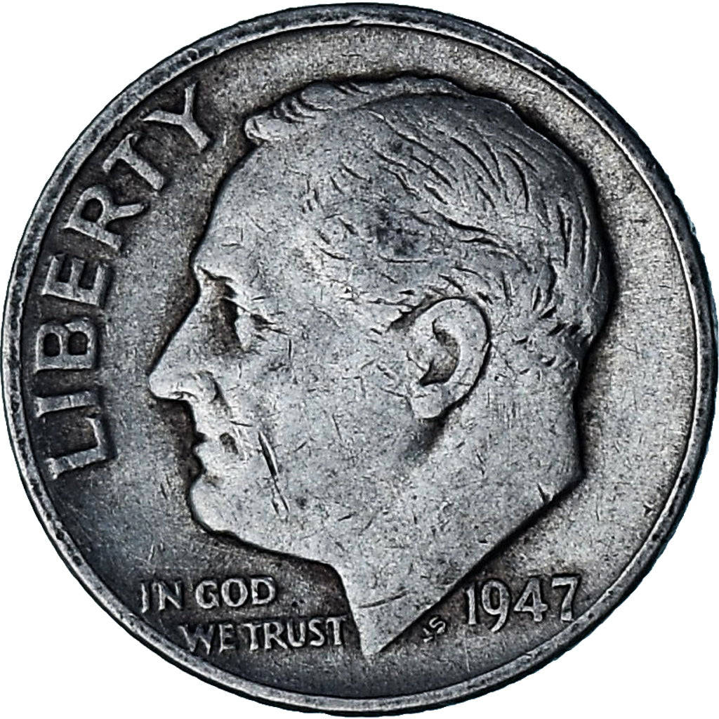 United States, Dime, Roosevelt Dime, 1947, U.S. Mint, Silver, EF(40-45), KM:195