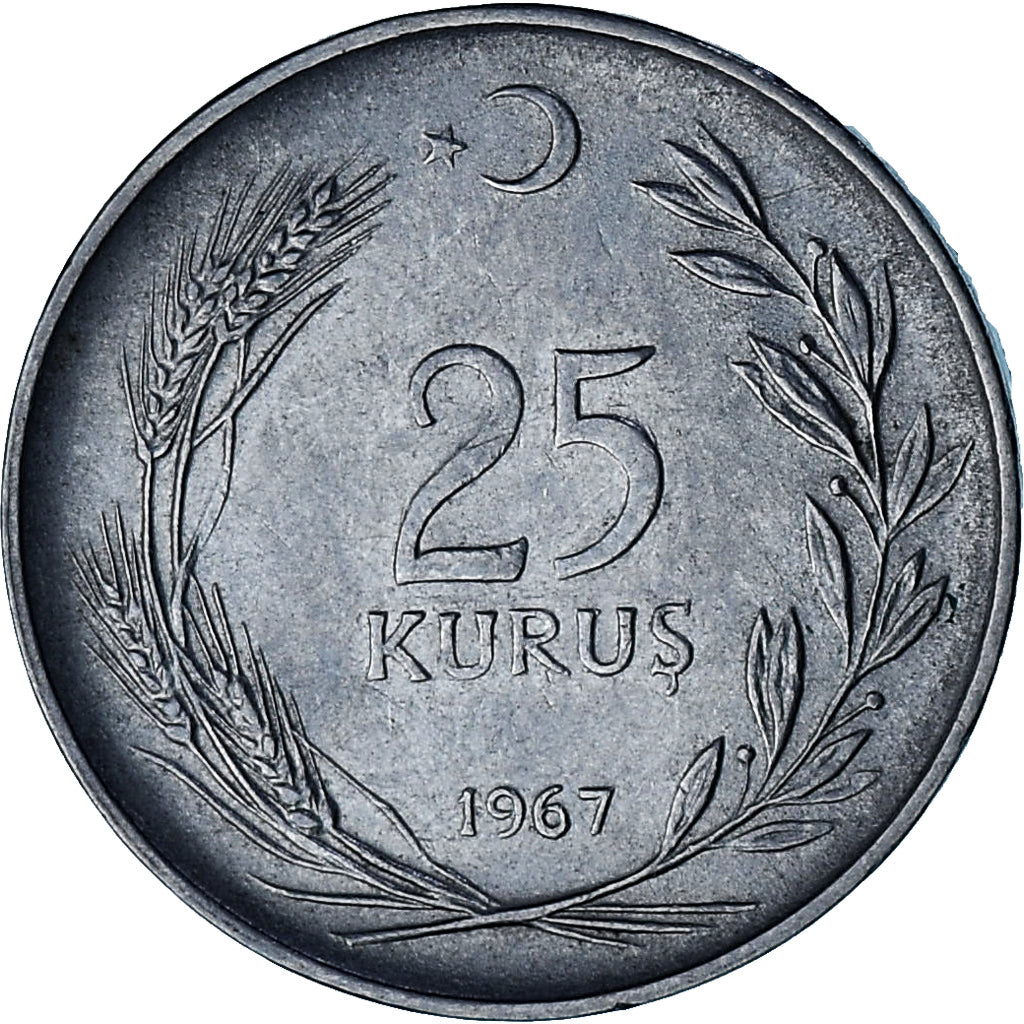 Turkije, 25 Kurus, 1967, Stainless Steel, ZF, KM:892.3