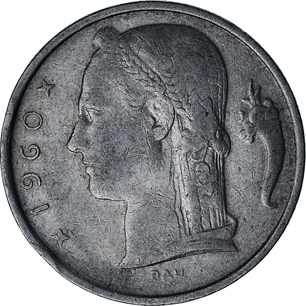 Bélgica, 5 Francs, 1960, Cobre - níquel, MBC