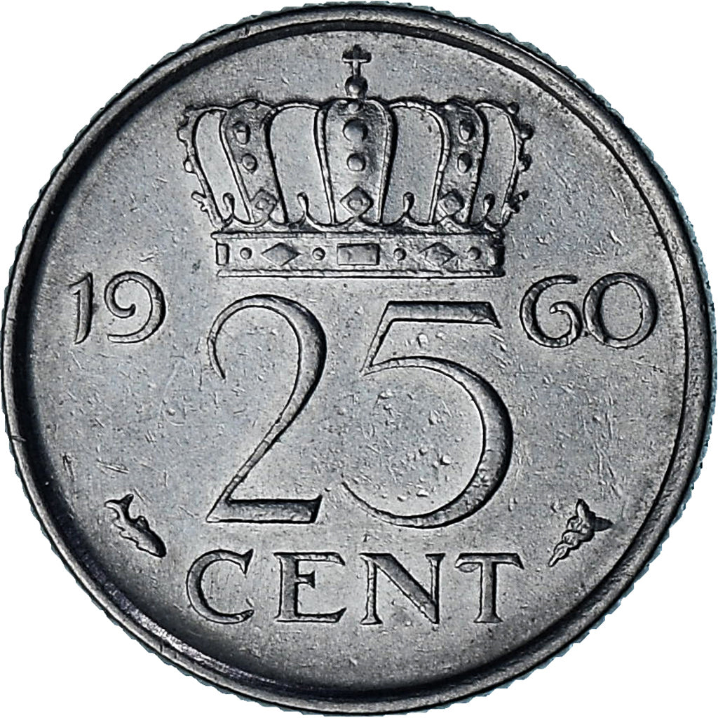 Países Baixos, Juliana, 25 Cents, 1960, Níquel, AU(50-53), KM:183