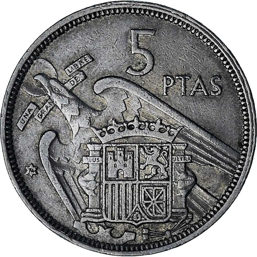 Espanha, Caudillo and regent, 5 Pesetas, 1957 (74), Cobre-níquel, EF(40-45)