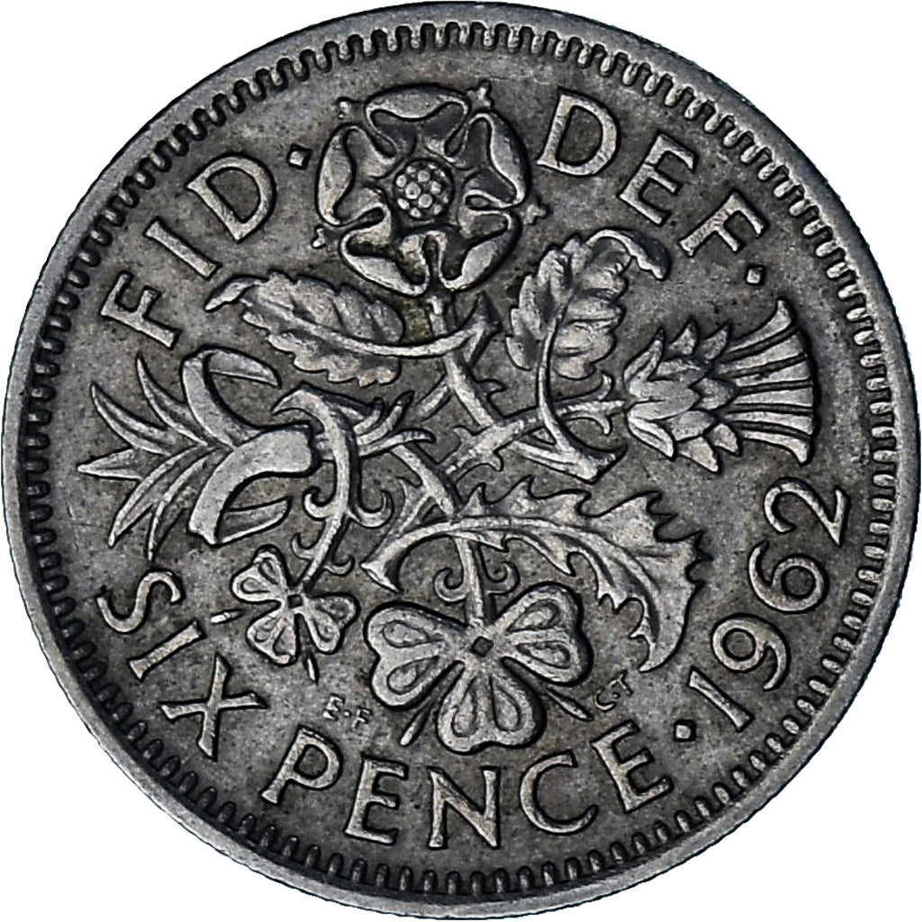 Wielka Brytania, Elizabeth II, 6 Pence, 1962, Miedź-Nikiel, AU(50-53), KM:903