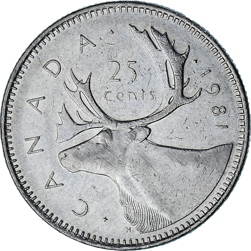 Canadá, Elizabeth II, 25 Cents, 1981, Royal Canadian Mint, Níquel, MBC, KM:74