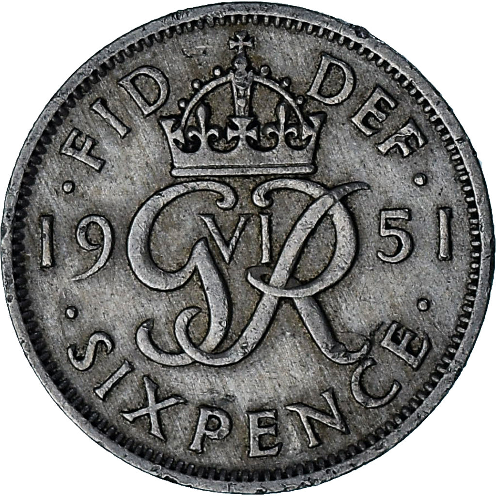 Groot Bretagne, George VI, 6 Pence, 1951, Cupro-nikkel, ZF+, KM:875
