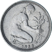 GERMANY - FEDERAL REPUBLIC, 50 Pfennig, 1950, Copper-nickel, EF(40-45), KM:104