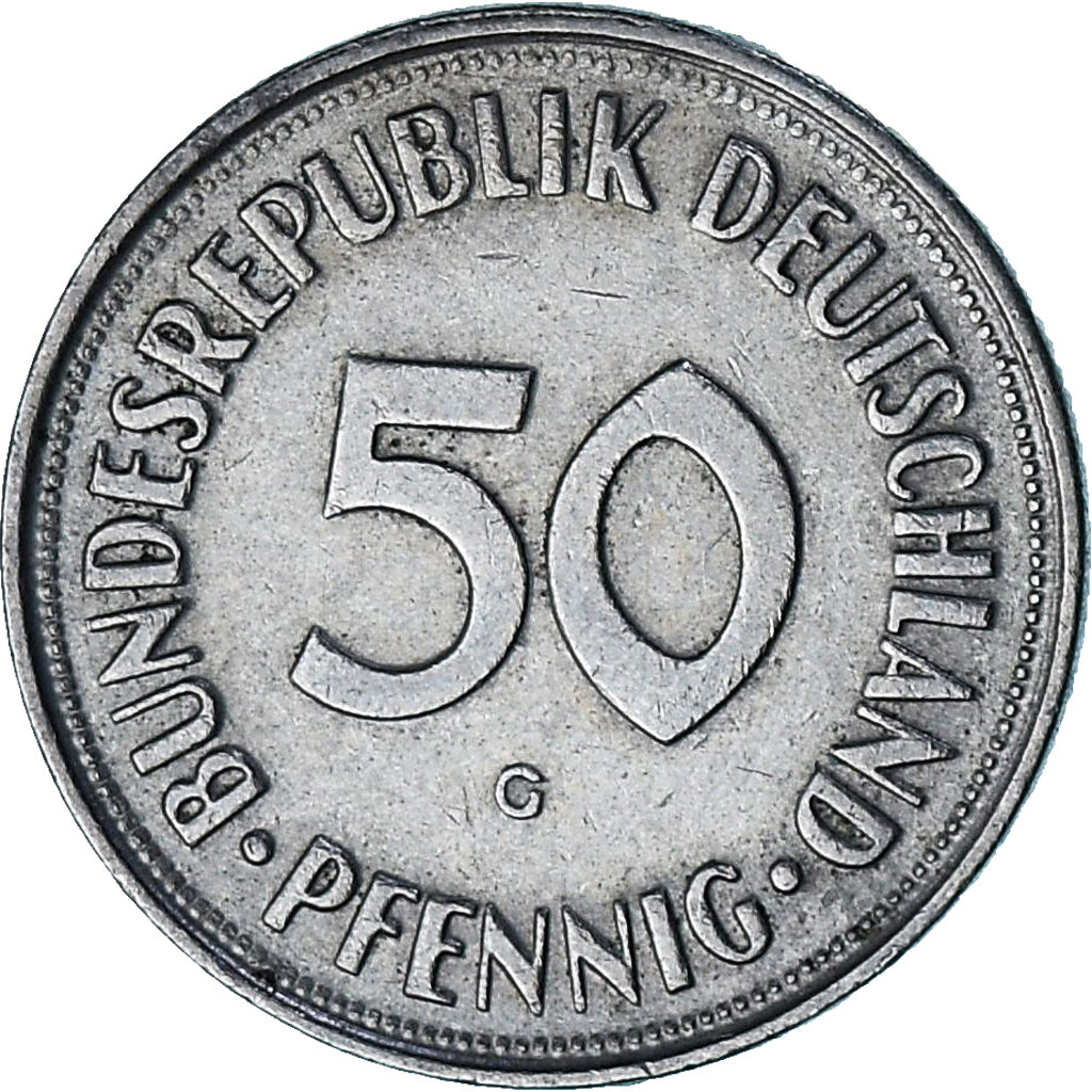GERMANY - FEDERAL REPUBLIC, 50 Pfennig, 1950, Copper-nickel, EF(40-45), KM:104