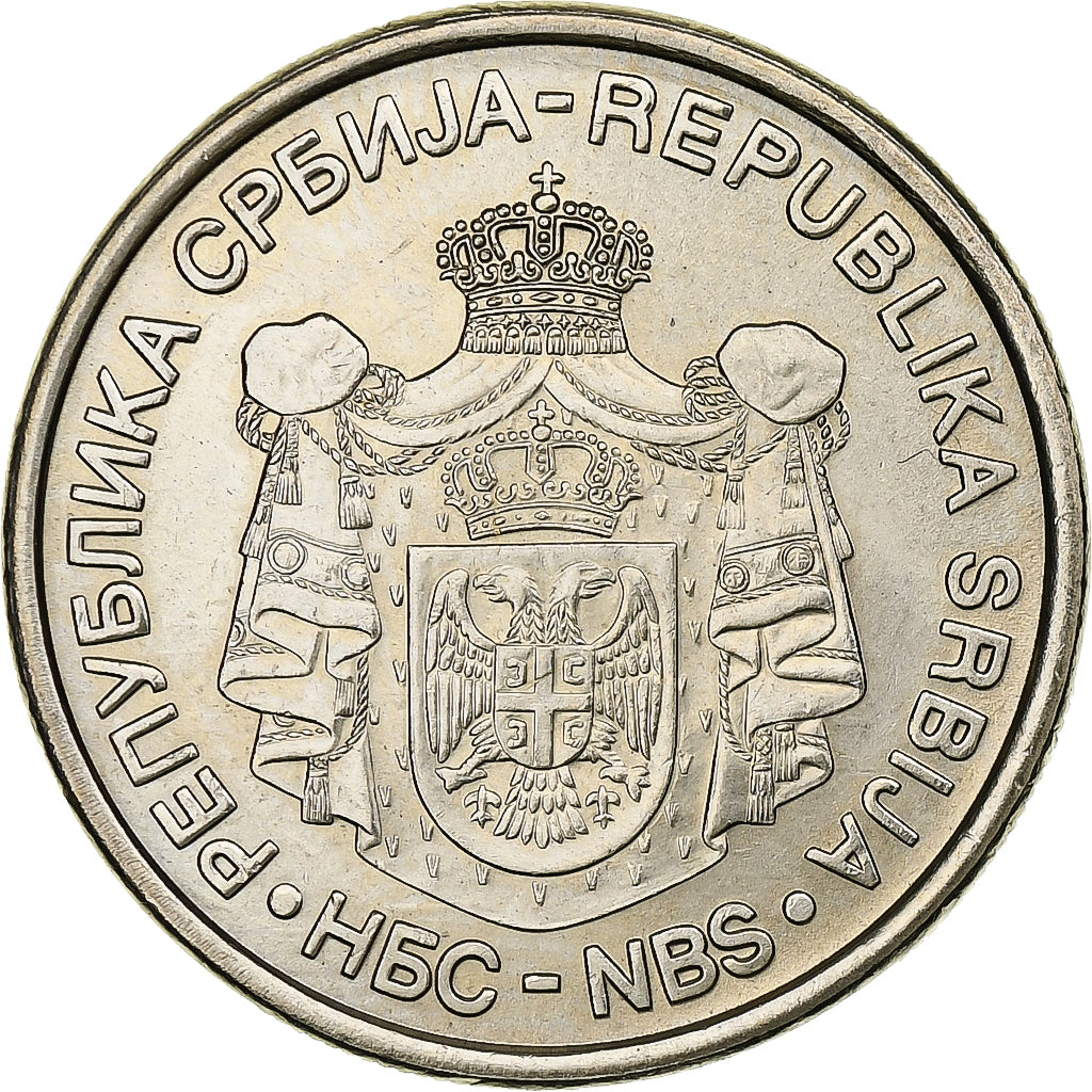 Serbia, 10 Dinara, 2007, Copper-Nickel-Zinc, MS(63), KM:41