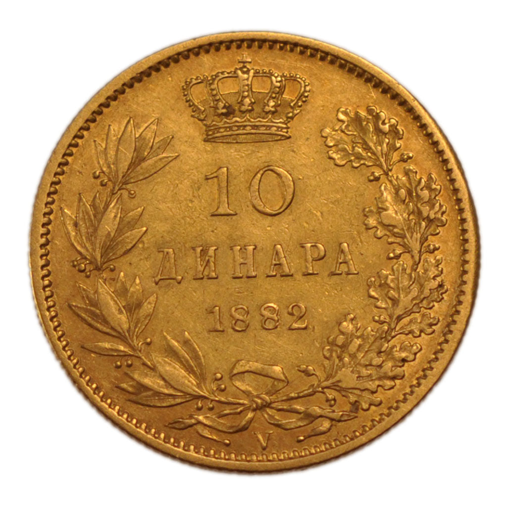 SERBIA, 10 Dinara, 1882, Vienne, KM #16, EF(40-45), Gold, 3.24