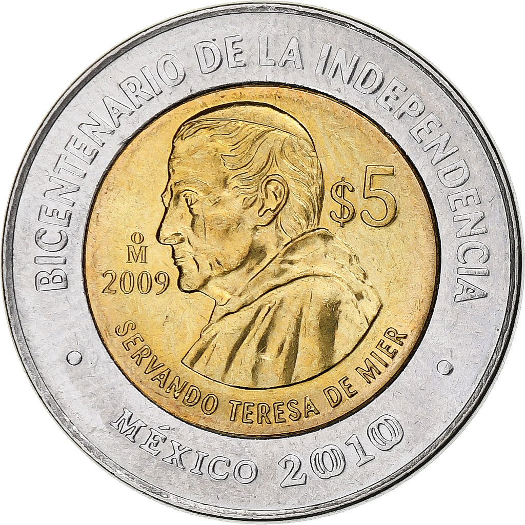 Mexico, 5 Pesos, Bicentenaire de l'indépendance de Mexico, 2010, Mexico City