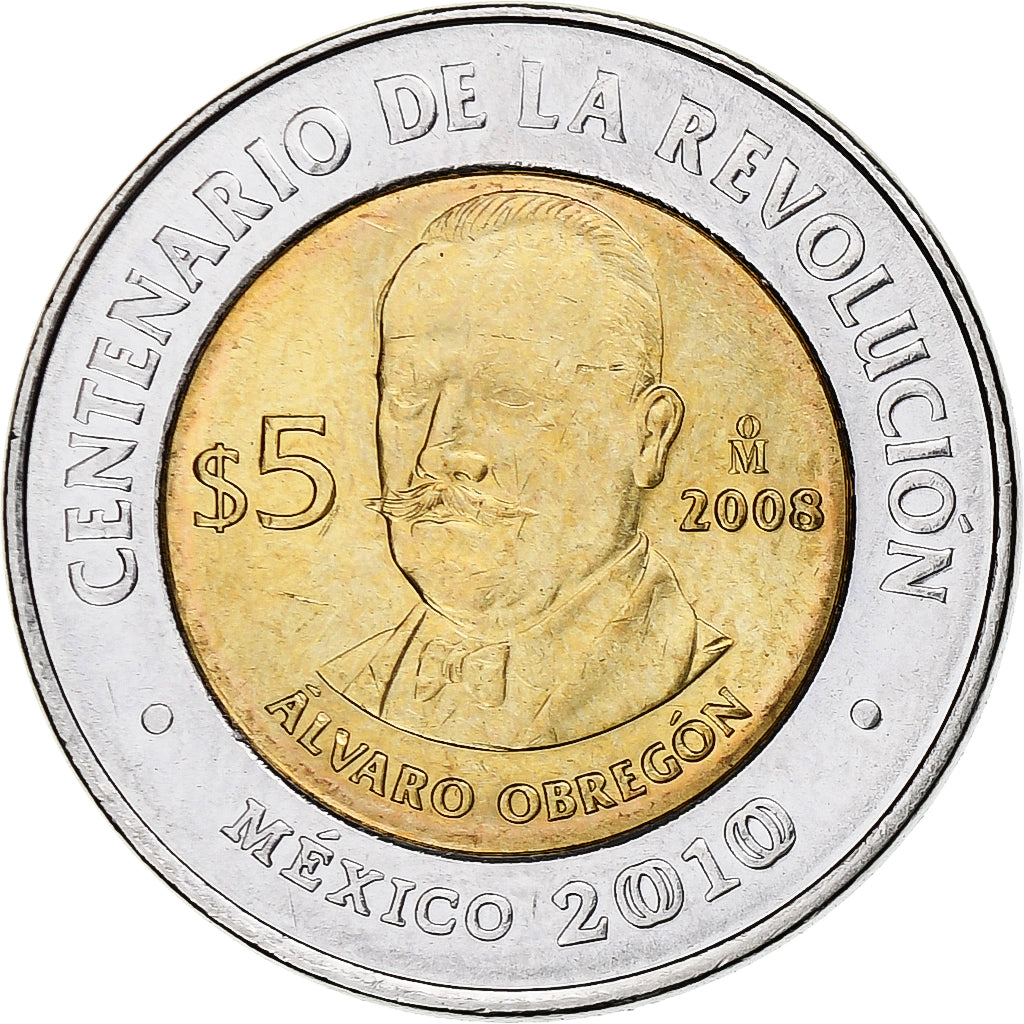 Mexico, 5 Pesos, Centenaire de la Révolution, 2008, Mexico City, Bimetaliczny
