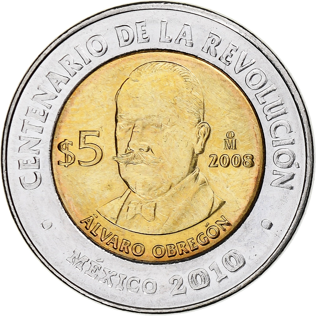 Mexique, 5 Pesos, Centenaire de la Révolution, 2008, Mexico City