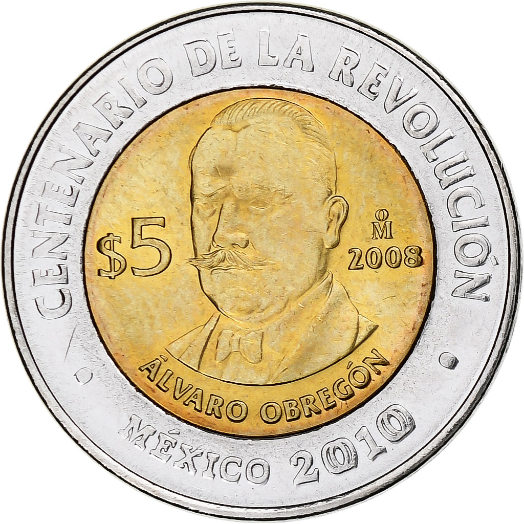 Messico, 5 Pesos, Centenaire de la Révolution, 2008, Mexico City, Bi-metallico