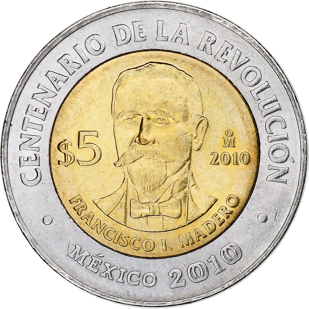 Mexico, 5 Pesos, Centenaire de la Révolution, 2010, Mexico City, Bimetaliczny